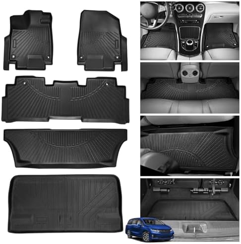 Powerty Floor Mats Cargo Liner for Honda Odyssey 2026 2025-2018 Mini Passenger Van Car Mats All Weather 3D TPE Anti-Slip Car Protection, 1st & 2nd & 3rd Set with Rear Cargo Mat Accessories