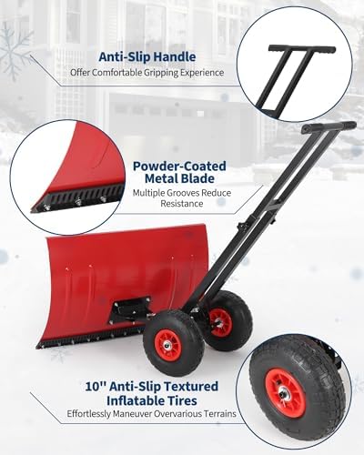 TrailBlaze Heavy Duty Rolling Snow Shovel with Wheels – 29x20 Wide Metal Blade – 5-Position Adjustable Ergonomic Handle – Anti-Slip Design – Commercial Snow Removal for Driveways, Sidewalks, Pavement