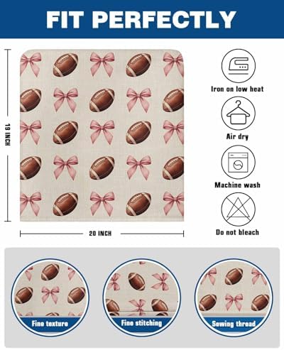Football Pink Bow Chair Back Covers Set of 8 Vintage Style Watercolor Linen Texture Washable Removable Chair Cover Slipcover Protector for Dining Room Hotel Party Holiday Decor