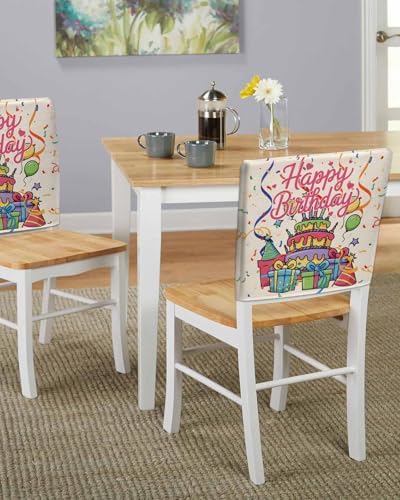 Happy Birthday Chair Back Covers Set of 8 Birthday Cake Gift Ribbon Balloon Modern Style Washable Removable Chair Cover Slipcover Protector for Dining Room Hotel Party Holiday Decor