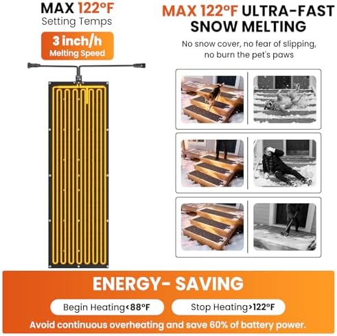 20x60in Heated Snow Melting Mats, 7mm Thickening No-Slip Rubber Snow Melting Mats Outdoor, Electric Snow and Ice Removal Mats for Winter Walkways, Decks, Sidewalks, Stairs, Steps, Doorways, Driveway