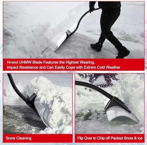 36 Inch Heavy Duty Snow Pusher, Extra Wide Snow Shovel for Driveway, Sidewalk, Patio, Deck & Doorway Snow Removal, Ergonomic Back Saver Snow Plow with UHMW-PE Blade, Non-Slip Grip Handle