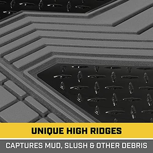 CAT® DiamondShield™ Rubber Floor Mats for Cars Trucks SUVs, All Weather Protection Front & Rear Car Mats Set, Heel Pad & Anti-Slip Backing, Universal Fit Trim-to-Fit Rubber Floor Mats for Car, Gray