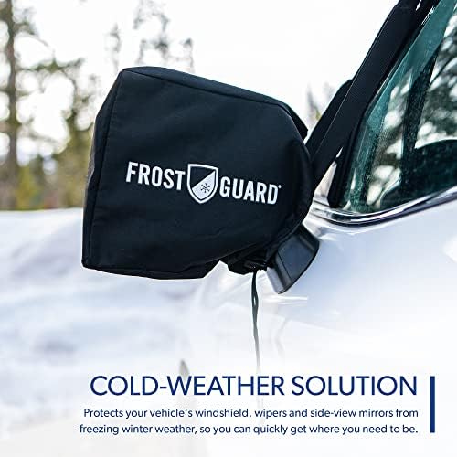 FrostGuard Vortex | Full-Coverage Car Windshield Cover for Ice and Snow, Standard Size (Black) - Wiper Blade + Side Mirror Coverage - Fit-Fast Straps, Security Panels + Storage Pouch - 59 x 41 Inches