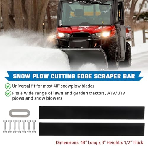 48" Universal Poly Snow Plow Cutting Edge, 1/2" Heavy-Duty Scraper Bar