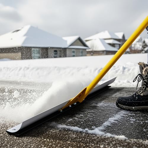 Outvita Snow Pusher with D-Ring Handle Grip, 29 inch Wide Shovel, Yellow
