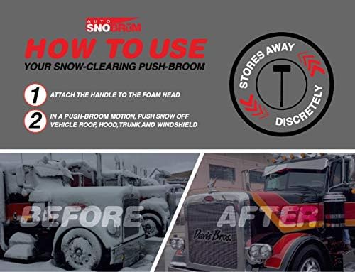 SnoPro by SnoBrum – Professional Grade Snow Remover Tool / Brush for Vehicles –48” Handle, Push-Broom Design – Quickly Remove Heavy, Wet Snow from Multiple Cars, Scratchfree