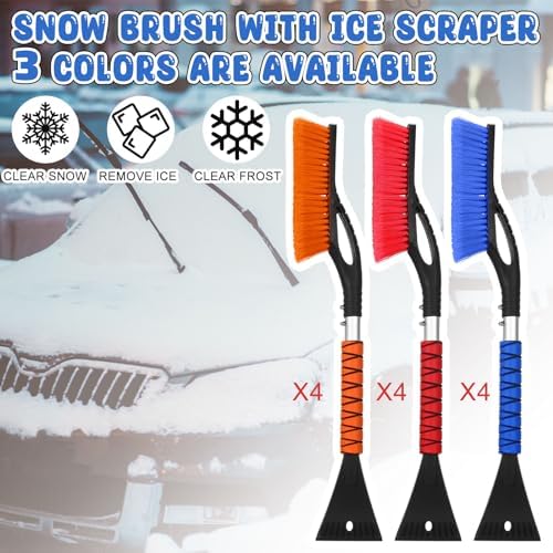 Uiifan 12 Pcs 27 Inch Snow Brush and Ice Scrapers for Car, 3 Colors