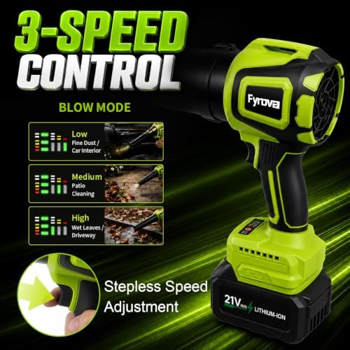 Leaf Blower Cordless & Vacuum, 800K RPM, Handheld Extended Run Time (Green)