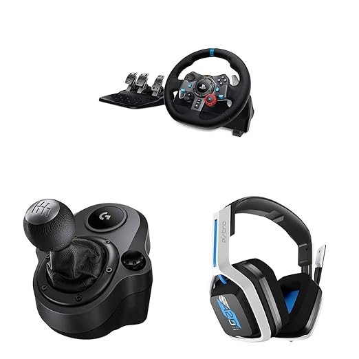 Logitech G29 Driving Force Racing Wheel + Floor Pedals + Driving Force Shifter + ASTRO Gaming A20 Wireless Headset Gen 2 Bundle -PS5, PS4, PC, Mac