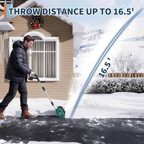 GarveeTech 12 in Cordless Snow Shovel - Brushless Motor Electric Snow Removal Blower, 16.5 FT Snow Thrower with, Clear Heavy, Wet Snow & Throws on Driveway,Walkway Deck,Stair