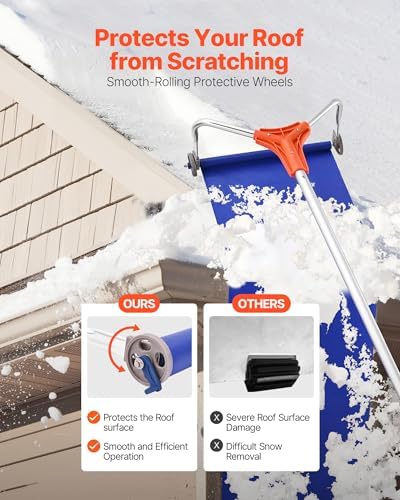 VEVOR Snow Roof Rake, 17 in Aluminum Blade, 4.1-17.2 ft Adjustable Roof Snow Scraper with Wheels & Slide, Lightweight Snows Removal Tool for House Rooftop Leaves Debris Clearing