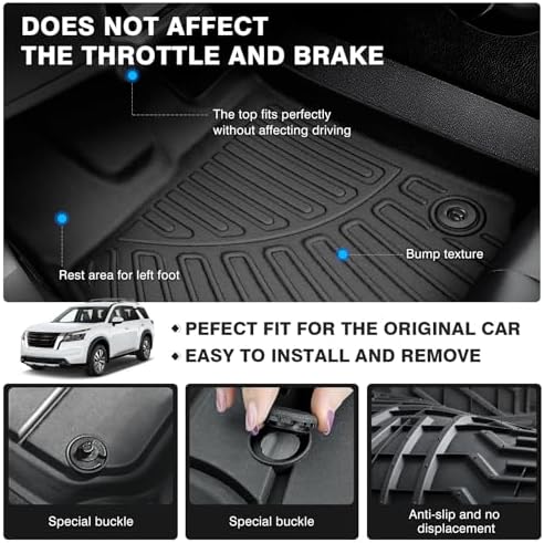 Powerty Floor Mats for 2022-2025 2026 Nissan Pathfinder 7 Seats All Weather 3D TPE Anti-Slip Car Liners for 1st & 2nd & 3rd Row Accessories