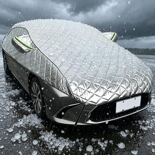 Hail Protection Car Cover Half Cover,5-Layer Heavy Duty Waterproof 210T Taffeta with Double Cotton Padding,Sun UV Rain Snow Resistant,fit Sedan Length from 4.5-5.2M,SUV 4.5-4.9M(Color:Silver)