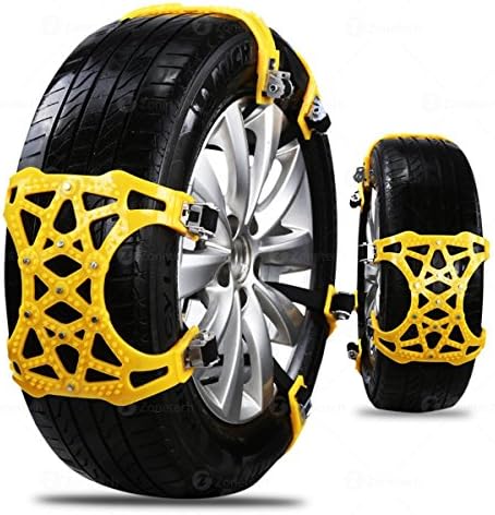 Snow Tire Chains Durable All Season Anti-Skid Snow Chains for Car Tires SUV, Pick Up and Truck Tire Chains for Emergencies and Road Trip Travel 6-Pack Yellow