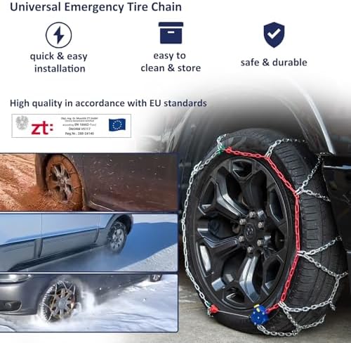 NEOCHIAEVO Auto Tightening Snow Chains Tire Chains, 4.6mm Diameter, 1-Minute Quick Install, Universal Fit for Car/SUV/Pickup Truck, Multi-Weather Emergency Traction, Set of 2, HYR-A