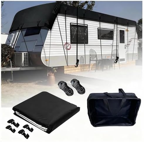 Wider 3.3m/10.83ft Camper roof Cover 210D Oxford Cloth Class C Rv Cover Wind, Rain and Snow Proof with 2 Extra Straps Black-49.2 x 10.8 ft