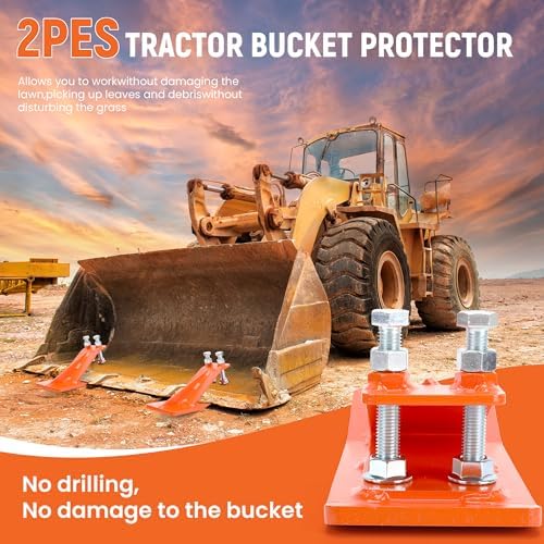 2Pcs Tractor Bucket Protector,Bucket Edge Anti-Skid Device,Double Hexagon Lock Nuts and Bolts,for Snow Leaves Removal Spreading Gravel,Orange