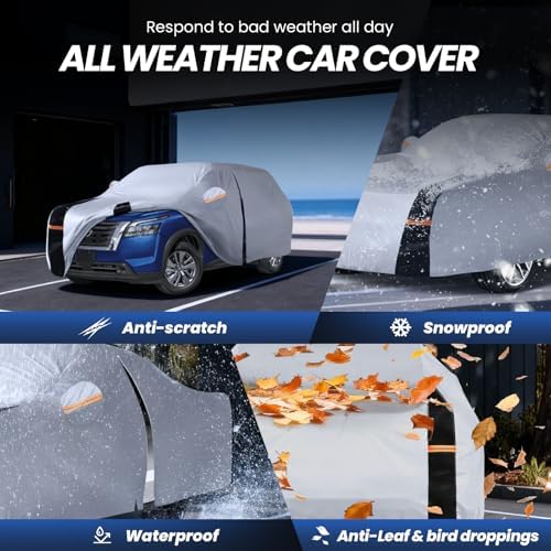 Multi-Layer Car Cover Custom Fit for Nissan Pathfinder(2004-2026), 100% Waterproof All Weather for Automobiles, Gift with Towel, Heavy Duty Car Covers for Rain Sun UV Protection with Door Zipper
