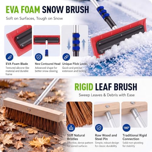 BreezeHug 24ft Roof Snow Rake 2 in 1 Extension Rod EVA Foam Brush