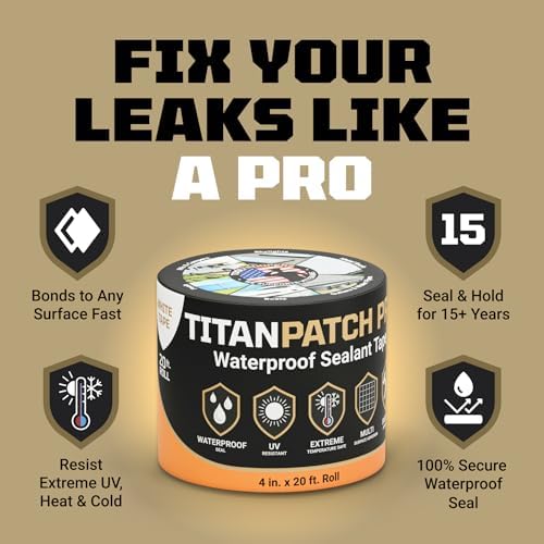 TITANPATCH PRO Waterproof Sealant Tape – White 4" x20' – Stops Leaks Fast & Stays Sealed for 15+ Years – Sticks to RVs, Roofs, Pools, Boats, Gutters – Built for Harsh Weather (-40°F to 190°F)