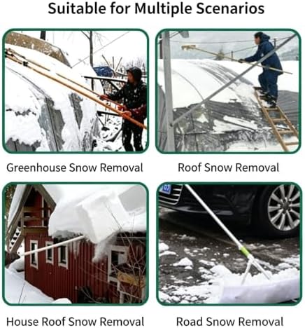 Telescopic Roof Snow Rake, Curved Plastic Scraper Head with Stainless Steel
