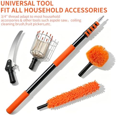 Telescoping Extension Pole 5-12 ft, Reaches 18 ft. Lightweight Aluminum Alloy with Easy Flip-Lock. for Paint Roller, Window Cleaning, Dusting & More