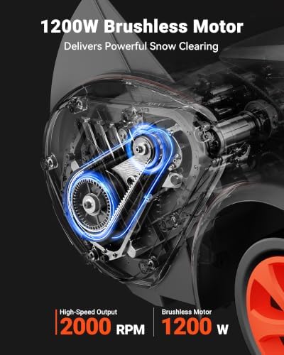 VOLTASK 48V 16-Inch Electric Snow Shovel with Wheels, 1200W Brushless Motor