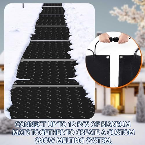 Riakrum 1 Pcs Heated Snow Melting Mats Outdoor, 30 x 30 in Winter Anti-Slip Heated Rubber Mat for Walkways Decks and Sidewalks, Electric Snow and Ice Melting Pads Connection with 9.84 ft Power Cord