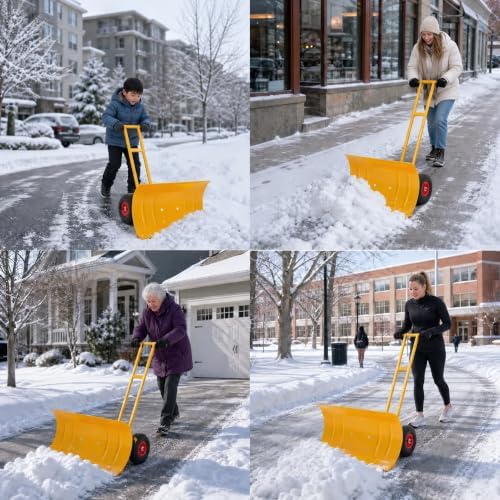 Garvee 29" W Adjustable Handle Wheeled Shovel for Driveway, Double Rod