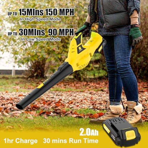 Leisch Life 21V Leaf Blower Cordless | Handheld Electric Lightweight Blower with 2.0Ah Rechargeable Battery & Fast Charger | Adjustable Speeds, Portable Design for Lawn, Patio, Yard, Sidewalk Cleaning