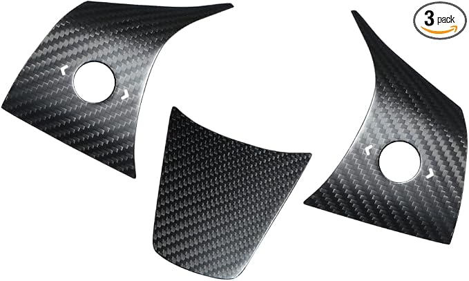 JSWAN Carbon Fiber Steering Wheel Panel Cover for Tesla Model 3 (2017 to 2023) Model Y (2020 to 2024) Steering Wheel Button Frame Wrap Accessories (Matte Black Panel Cover)