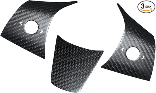 JSWAN Carbon Fiber Steering Wheel Panel Cover for Tesla Model 3 (2017 to 2023) Model Y (2020 to 2024) Steering Wheel Button Frame Wrap Accessories (Matte Black Panel Cover)