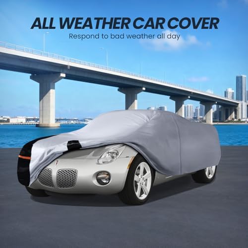 Multi-Layer Car Cover Custom Fit for Pontiac Solstice(2005-2009), 100% Waterproof All Weather for Automobiles, Gift with Towel, Heavy Duty Car Covers for Rain Sun UV Protection with Door Zipper