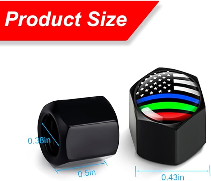 4PCS American Flag Tire Valve Stem Caps for Car, Auto Anti-Rust Airtight Rubber Valve Stem Covers, Leakproof Wheel and Tire Exterior Accessories Universal for Car, Bikes,Vehicles (Black/Multicolor)