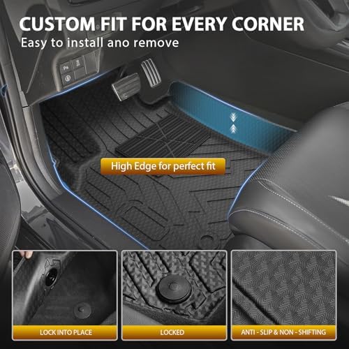 Powerty Floor Mats Cargo Liner for Toyota Camry 2018-2024 FWD Only (Not Fit Hybrid or AWD) All Weather 3D TPE Anti-Slip Car Protection, 1st & 2nd Row Set with Rear Cargo Mat Accessories