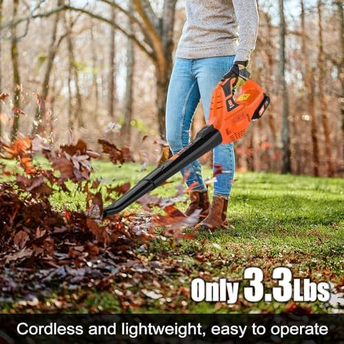 Leisch Life Cordless Leaf Blower,21V Handheld Electric Leaf Blower with 2 x 2.0Ah Battery & Charger, Lightweight Battery Powered Leaf Blower for Lawn Care, Patio, Yard, Sidewalk,Snow Blowing