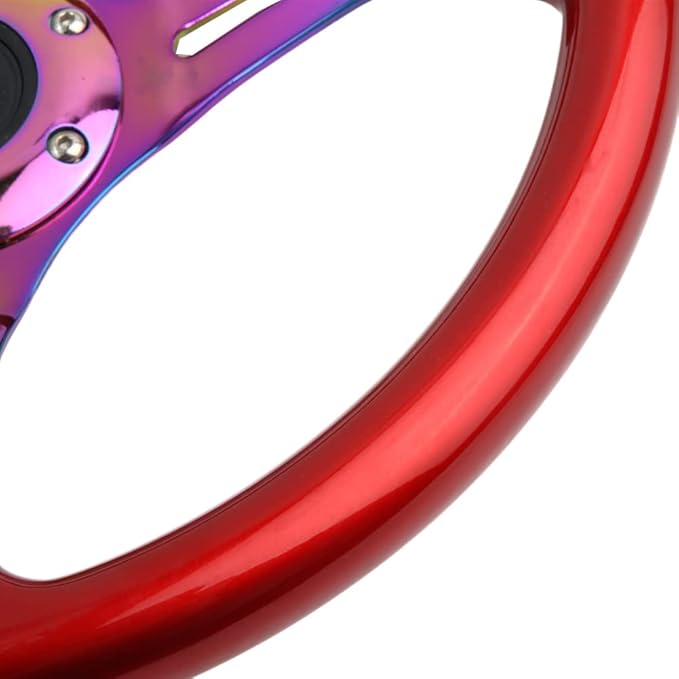 Classic ABS Racing Steering Wheel Neo Chrome Spokes 350mm 13.5" Sports Red Wood Steering Wheel With Horn Button