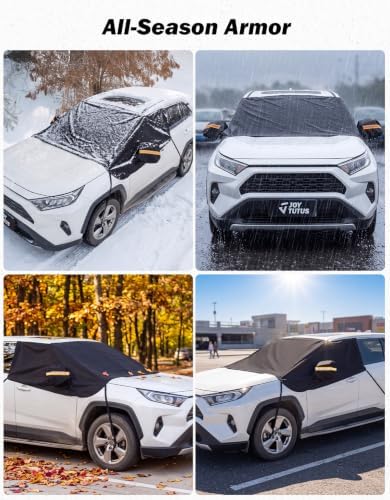 JOYTUTUS Windshield Cover for Ice and Snow, Windshield Snow Cover for SUVs with Heavy Duty 900D Oxford Fabric, All-Weather Protection with Side Mirror Covers, Waterproof, Anti-Theft Design