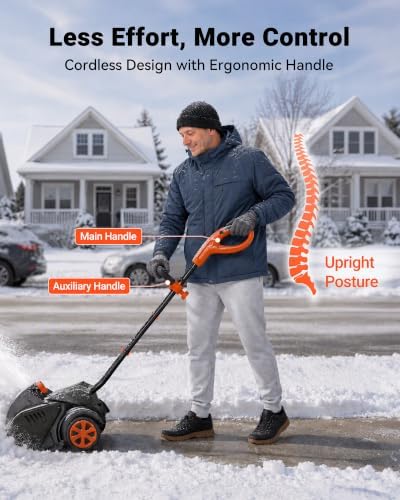 VOLTASK 48V 16-Inch Electric Snow Shovel with Wheels, 1200W Brushless Motor