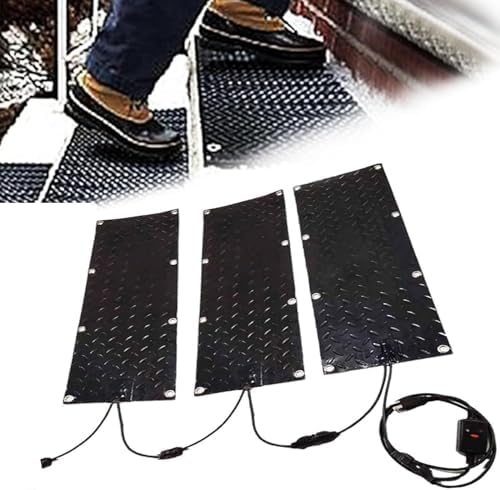 Heated Snow Melting Mats for Entrances 1/2/3/4/5 pcs No-Slip Heating Stair Heating Mats,Heated Outdoor Mats W/5ft Power Cord Snow Melting Mats for Winter Snow Removal(3 Pcs,10x30in/(25.4x76.2