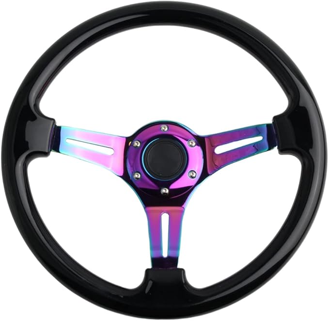 6 bolt Car Racing Steering Wheel Rainbow Neo Chrome frame Spokes Universal Aftermarket Steering Wheel Fit Car and Simulation Pc Game