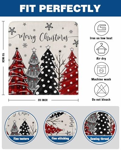 Merry Christmas Chair Back Covers Set of 8 Cartoon Xmas Tree Snowflake Plaid Red Dot Linen Washable Removable Chair Cover Slipcover Protector for Dining Room Hotel Party Holiday Decor