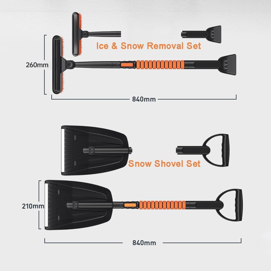 Snow Brush and Ice Scraper for Chevrolet Silverado 3500HD 2010–2025, with Shovel, Extendable Handle, 360° Rotating Head, Detachable Sections, 5-in-1 Car Snow Cleaning Tools