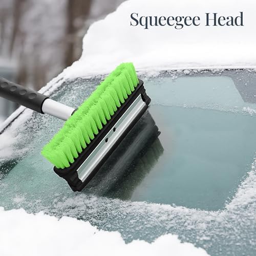 Best Choice Products 4 in 1 Snow Brush with Shovel, Squeegee & Ice Scraper, Up to 39" Extendable Foam Grip, 270° Pivoting Snow Brush for Car Truck SUV, Storage Bag Included - Lime