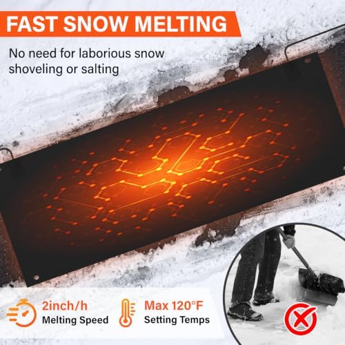 20 x 60in Heated Snow Melting Mats,No-Slip Rubber Heated Outdoor Mats