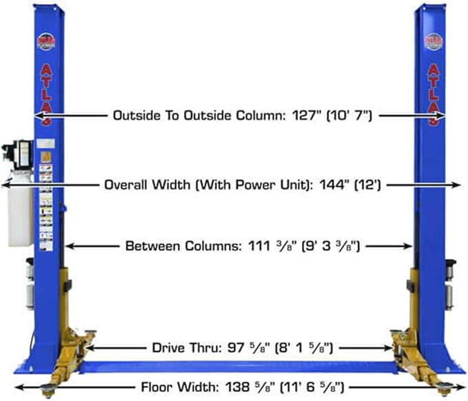 ATLAS Automotive Equipment PVL9BP Platinum 2-Post Commercial Grade Vehicle Lift, 9’6” Minimum Ceiling Height, ALI Certified, 9,000lb Capacity, Base Plate Design, Ally Power Unit, for Low Ceiling Use