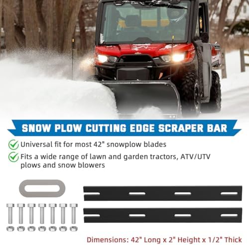 42" Poly Snow Plow Cutting Edge 1/2" Thicker with Mounting Hardware