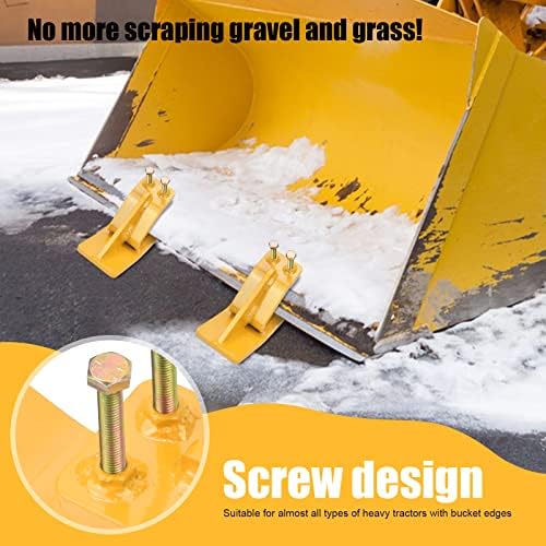 Tractor Bucket Protector(Upgraded Version), 2 Pcs Ski Edge Protector, Turf Tamer Skid Protector with Grade8.8 Double Lock Nuts and Bolts, Heavy Duty Steel for Snow Removal Spreading Gravel,Yellow