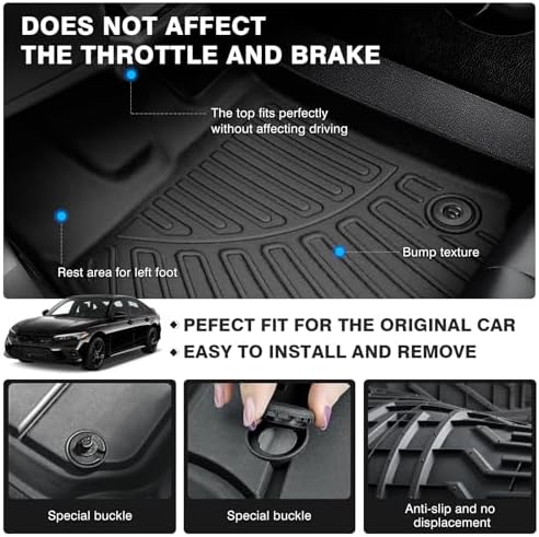 Powerty Floor Mats for 2022-2026 2027 Honda Civic Sedan/Hatchback/Sport/2023-2025 Acura Integra All Weather 3D TPE Anti-Slip Car Liners for 1st & 2nd Row Accessories